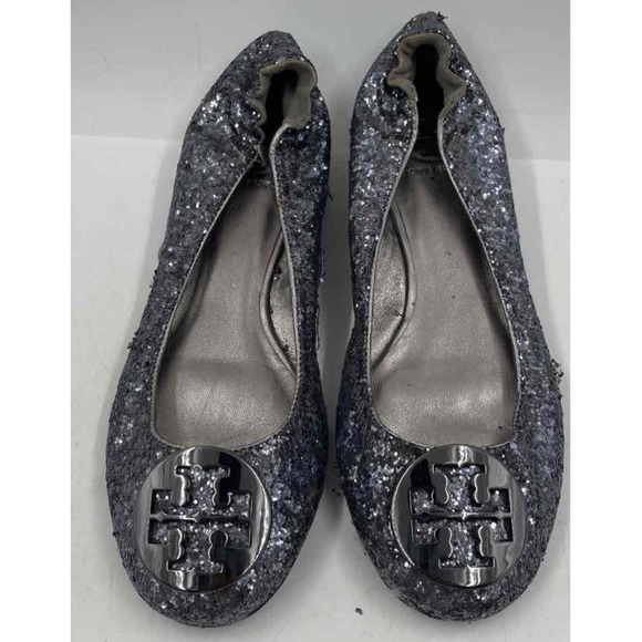 Tory Burch Glitter Ballet Flats Women Size 7.5M Black Sparkle Logo - Picture 2 of 7